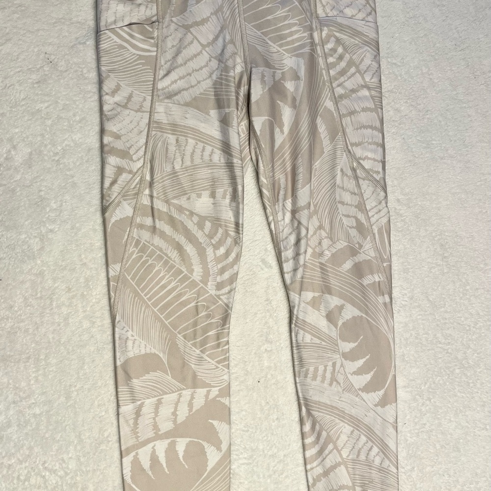 Athleta Beige and White Leaf Print Leggings